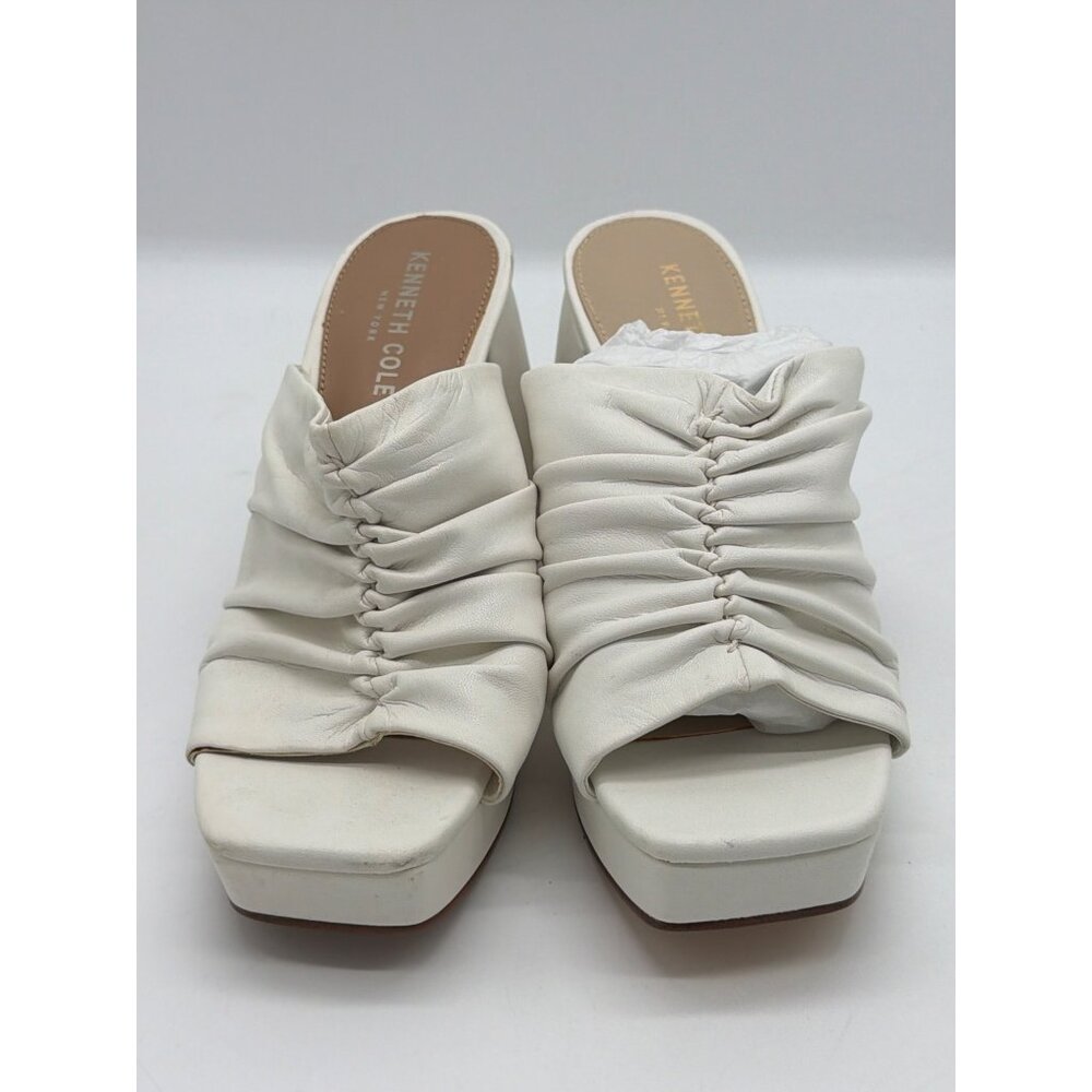 Kenneth Cole White Ruched Leather Platform Mules Womens Size 6